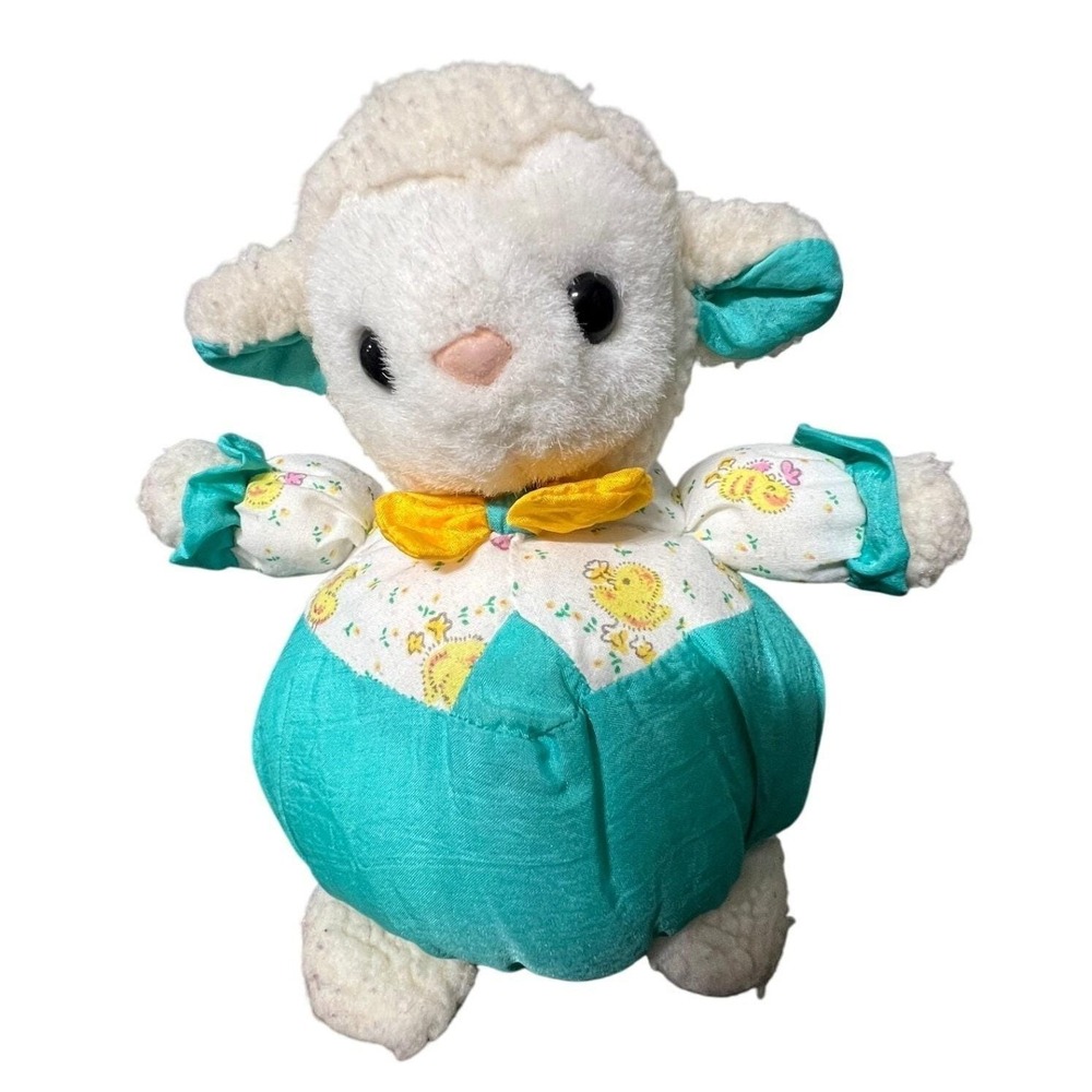Vintage 1992 Shilla Baby Lamb Teal Nylon Body Stuffed Animal Plush‎ Toy Soft 6"